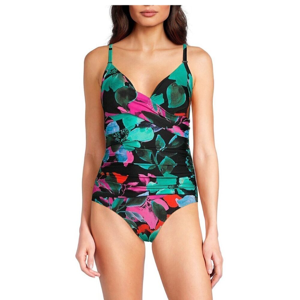 Calvin Klein Women's Hibiscus Twist Surplice one piece Swimsuit Size 8